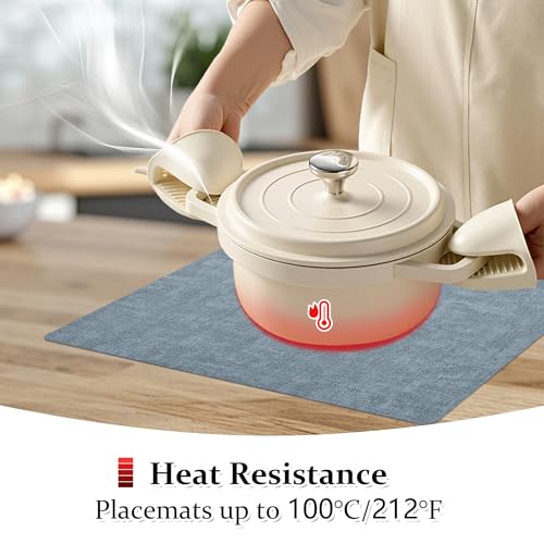FROMHEART Faux Leather PU Placemats Set of 6 (Light Blue,11.8 x 17)