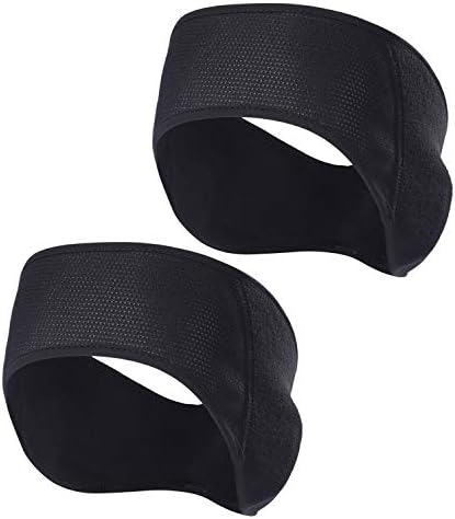 QINGLONGLIN Fleece Ear Warmers Headband - Winter Black Band Earmuffs Ski Mask for Men Women