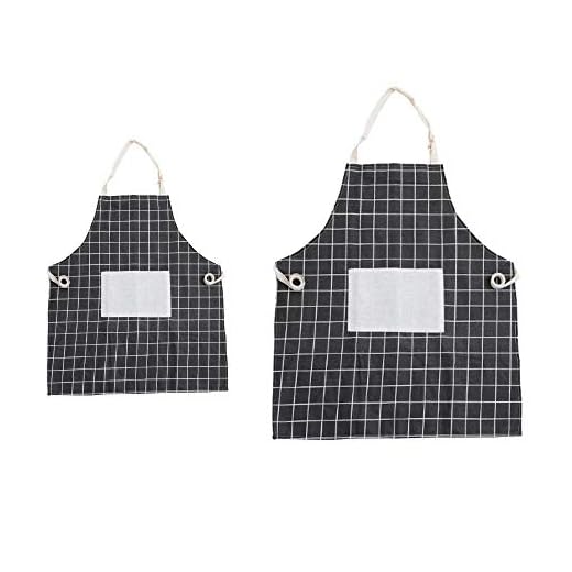 Eyand Padres Niño Que Cocina el Delantal - algodón y Lino mamá y Delantal de los niños con Pocket, Que cocinan la jardinería Delantal de la Cocina (Negro)