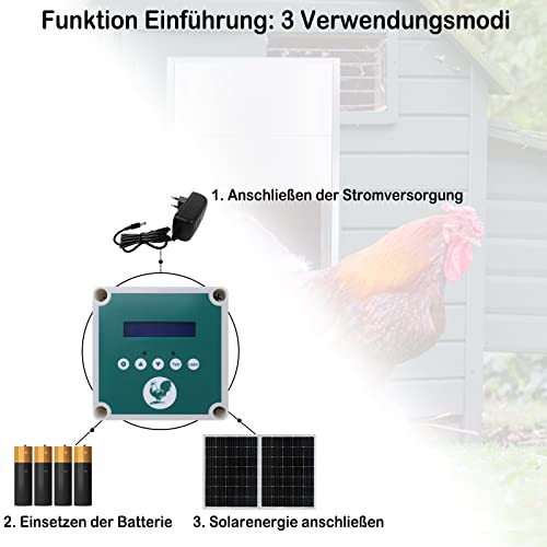 UISEBRT Hühnerklappe Automatische Hühnertür Elektrische Chicken Coop 30 x 30cm Hühnerstall Tür mit Zeitgeber und… – Bild 7