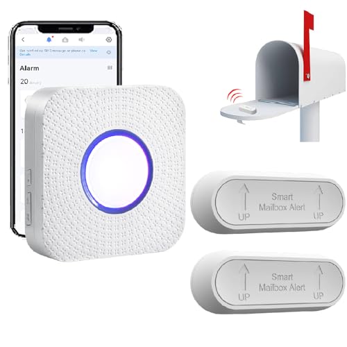 WiFi Mailbox Alert, Tuya Smart Mailbox Chime, 800ft Wireless Mailbox Alarm,2Pcs Outside Weatherproof Mailbox Sensor,1 Hub with LED Light Flashing, Sound and Phone Reminder (only Supports 2.4GHz Wi-Fi)