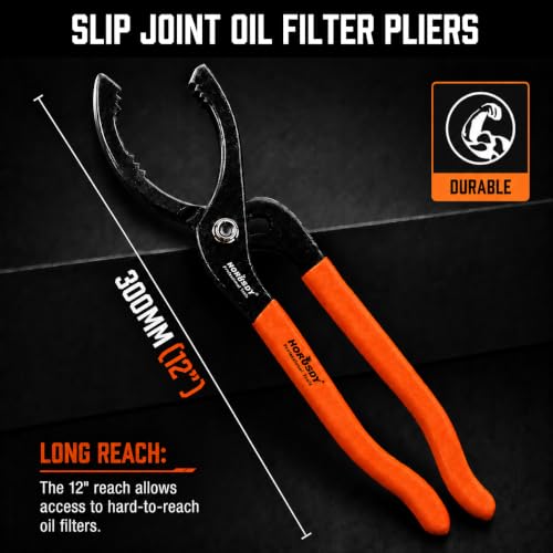 Image of HORUSDY 12 inch Adjustable Oil Filter Pliers, Adjustable Oil Filter Wrench Removal Tool (Orange)