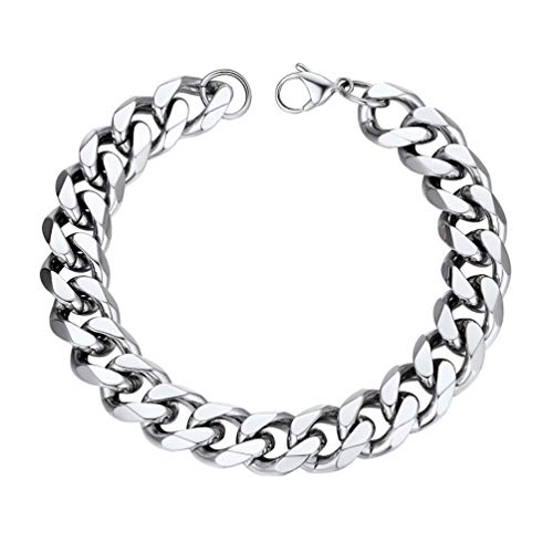 PROSTEEL Gourmette Homme Acier Inoxydable 21cm Chaîne Bracelet Grosse Maille 12mm Hip Hop Style