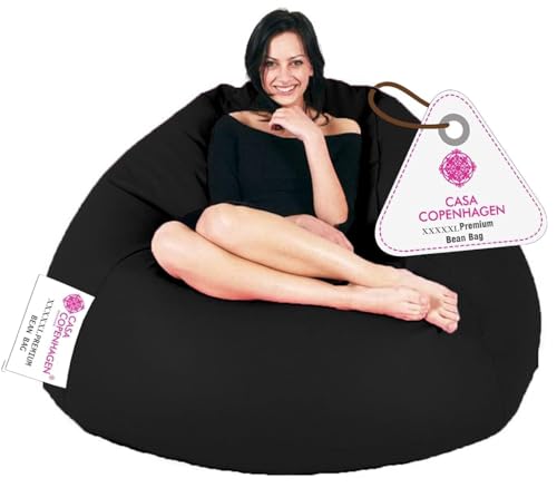 Image of Casa Copenhagen Premium Leather Bean Bag Chair, Filled with Beans | Capacity: Upto 7 Ft Height, 200 KG Weight | 5XL | Black