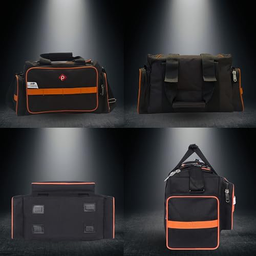Image of PAHAL Heavy Duty Tool Bag for Electrician, Plumber, Carpenter, AC Technician & Service Engineer Waterproof Nylon Tool Storage Organizer, Shoulder Strap & 24L Capacity Black /Orange