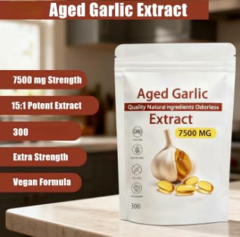 Extracto de ajo envejecido - 7500 mg Extracto de ajo orgánico, vegetariano, totalmente natural, sin OMG, 150/300 unidades. ,150pcs