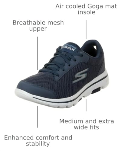 Image of Skechers Men's Gowalk 5 Qualify - Athletic Mesh Lace Up Performance Walking Shoe, Navy /Blue, 9.5 X-Wide