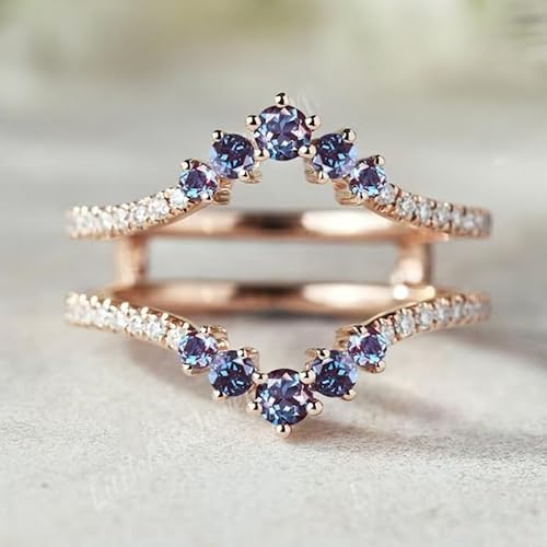 AARK & CO 2.00Ct Round Cut Blue Alexandrite and Moissanite Woman's Jacket Unique Enhancer Wedding Band Ring 14K Rose Gold Finish4