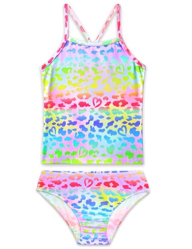 Swimsuit for Girls 4-5 Years Old 2 Piece Kids Sleeveless Swimwear Rainbow Leopard Strap Rash Guard Sets