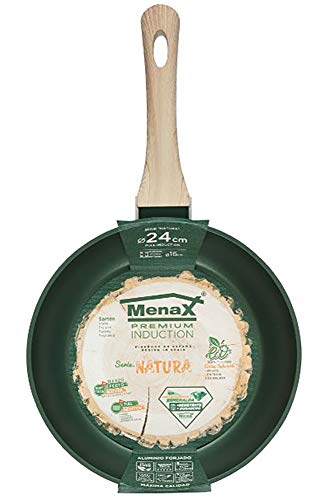 Menax Natura - Sartén de Aluminio Forjado - 5 Capas Antiadherente - Full Inducción - Diámetro 24 cm - Verde Esmeralda
