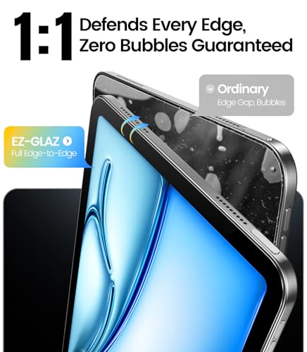Image of EZ-GLAZ-2 Pack for iPad Air 11 Inch Screen Protector M4 /M3 /M2 (2026 /2025 /2024), Military-Grade Shatterproof, 9H+ Tempered Glass with Installation Box, Anti-Scratch, Apple Pencil Compatible, HD Clarity, Bubble Free