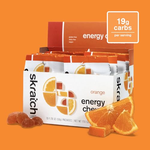 Image of Skratch Labs Energy Chews | Gummies for Running, Cycling & Endurance Quick Carbs for Athletes, Easy to Digest, Real Fruit | Gel Alternative for Long Runs & Rides | Orange 10 Pack | Gluten Free, Vegan