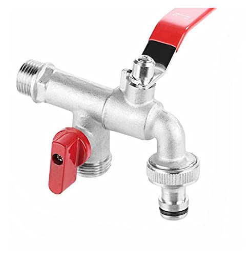 yaoqijie Double Valve 90 Degree Water Tap 1/2 Inch Brass Faucet Double Outlet Tap with Water Flow Control Valve Home Outdoor Garden Tool Lasting