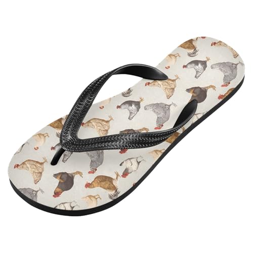 ALAZA Various Rooster Chicken Farm Animal Flip Flops for Women Fashion Beach Slippers Comfort Mens Flip Flops Non-Slip Rubber Shower Slippers Sandal for Hotel Travel Sport,XS2