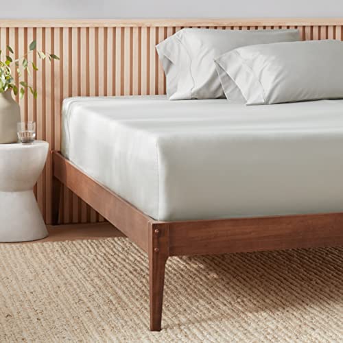 Amazon Aware - Drap-housse en satin 100% coton biologique, 300 fils - Gris, 160 x 200 cm