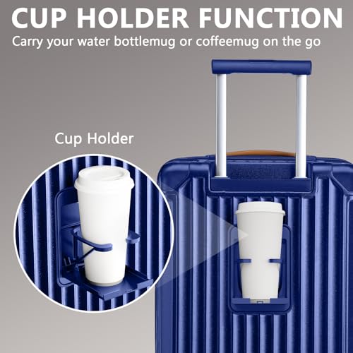Image of Joyway Luggage Sets 3 Piece, Expandable Suitcase with Smart Cup Holder and USB Port, Hardside Carry On Checked with TSA Lock Spinner Double Wheels, Blue