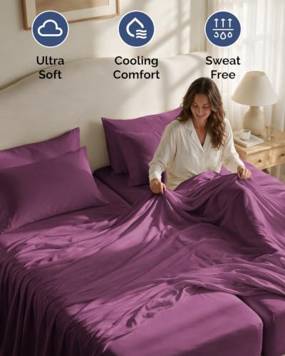 Image of Split King 7 Piece Bed Sheet Set - Soft, Breathable & Cooling - Deep Purple