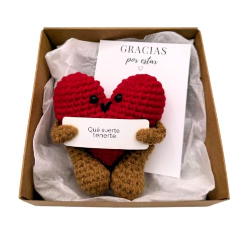 Kiwilima KL Regalo Original Mujer, Hombre, Amiga o Pareja | Corazón de Crochet con Tarjeta Personalizable y Mensaje Positivo | Regalos Cumpleaños | Detalle Original