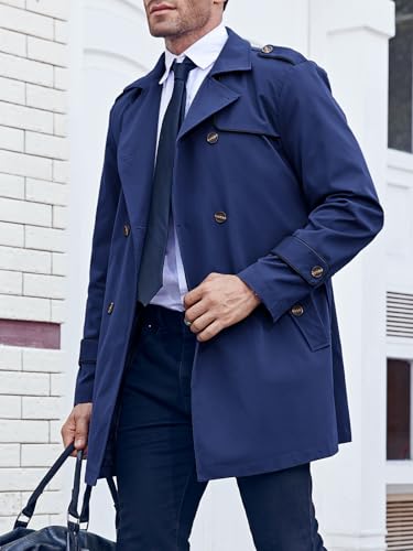 Image of Makkrom Men's Trench Coat Double Breasted Lapel Windbreaker Long Jacket