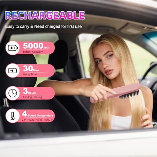 Cepillo alisador de pelo inalámbrico portátil rosa miniatura 2