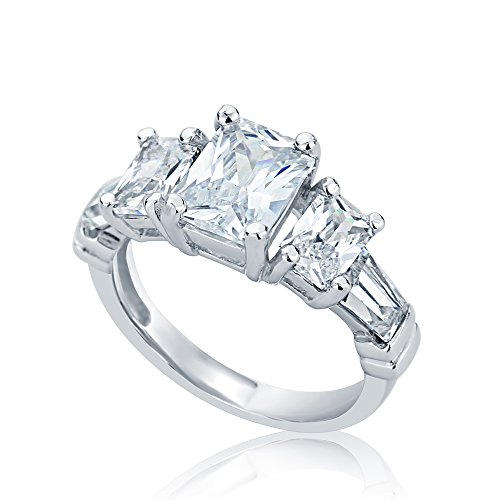 Rhodium Plated Sterling Silver Wedding & Engagement Ring Princess Cut Clear CZ 3 Stone Engagement Ring 9MM (Size 5 to 10)