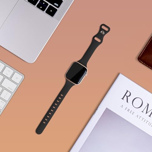 Image of Thin Silicone Band Compatible with Apple Watch 41mm 38mm 40mm 46mm 45mm 42mm 44mm, Slim Narrow Replacement Sport Strap Wristband for iWatch Series 11 10 9 8 7 6 5 4 SE Ultra 3 2 1 Women Men