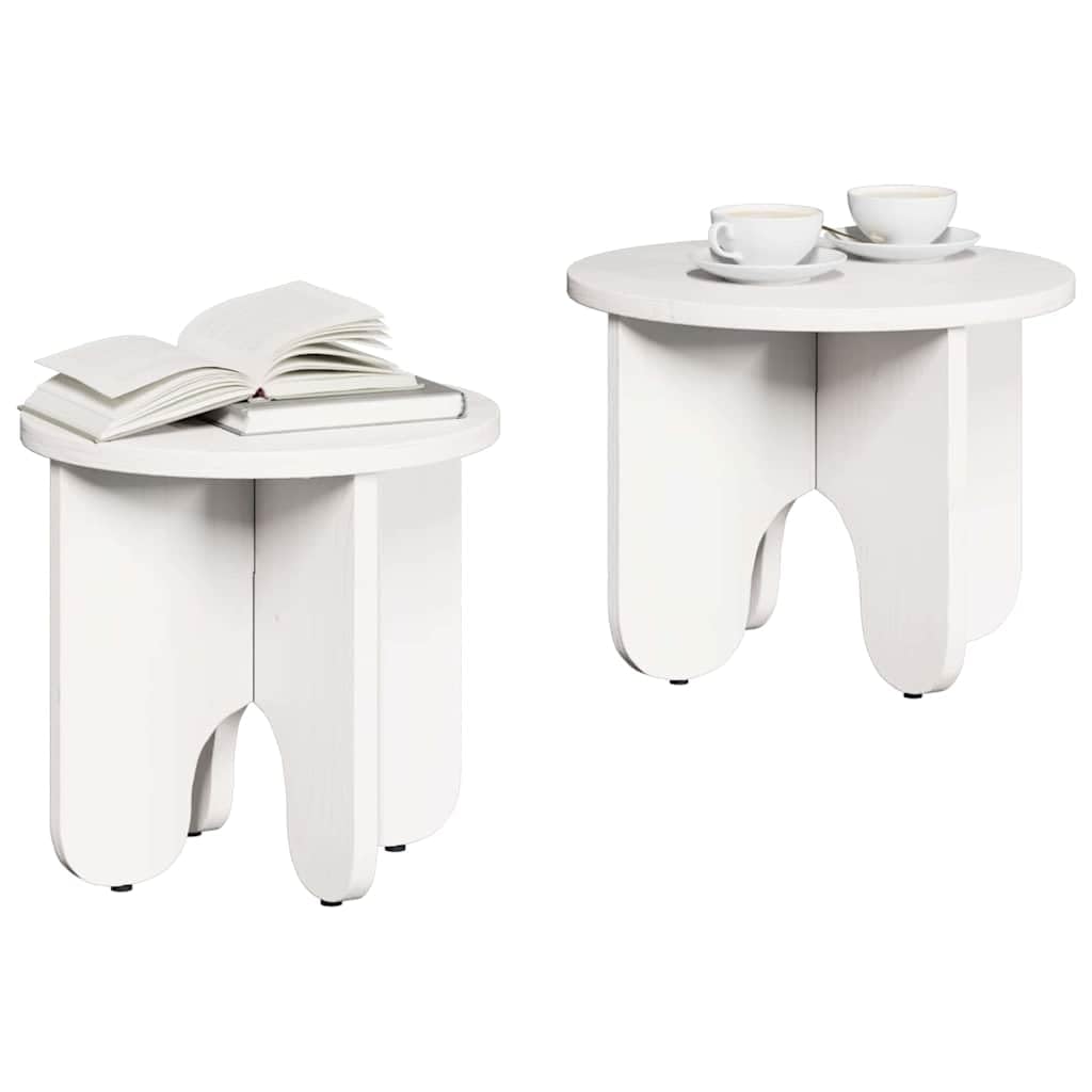 Hothingwell Couchtisch, rund, 2-teilig, weiß, Kiefernholz, massiv | Reines Design, einfache Montage, Verwendung im Innenbereich, Wohnzimmer, Pflege mit feuchtem Tuch