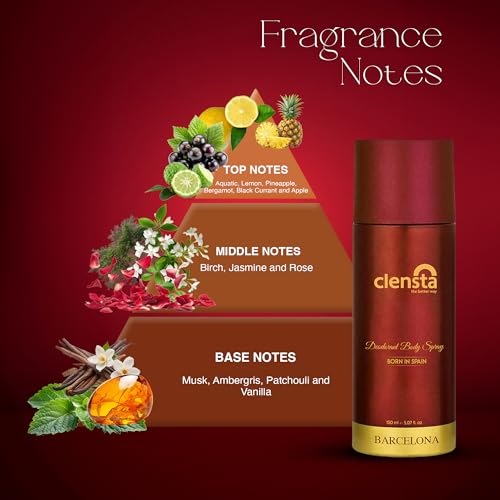 Image of Clensta Barcelona Deodorant for Men 150ml Pack of 3 Body Spray Long Lasting | All Day Freshness | Born in Spain