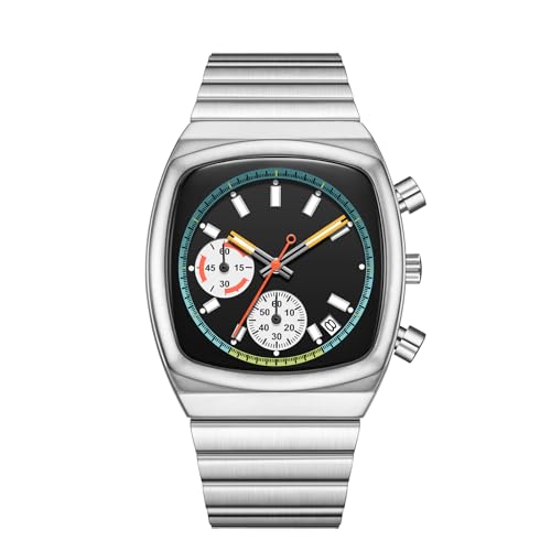 Image of CILOA Mens Watches Chronograph Stainless Steel Waterproof Date Analog Business Fashion Wristwatch for Men（Black）