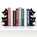 Peeping Cat Bookends for Shelves Decorative, Metal Book Ends for Heavy Books Book Stopper for Office Home Cute Desk Bookshelf Decor Cat Lover Gifts for Women (Black)