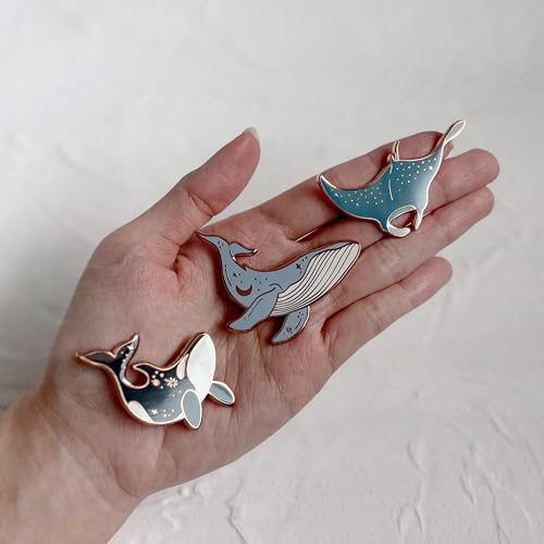 Oceana Marine 3pcs Enamel Pins Set – Rose Gold Humpback Whale, Orca, Manta Ray Hard Lapel Pins for Bags, Jackets, and Clothes - Cute Illustrated Sea Animal Brooches for Collectors2