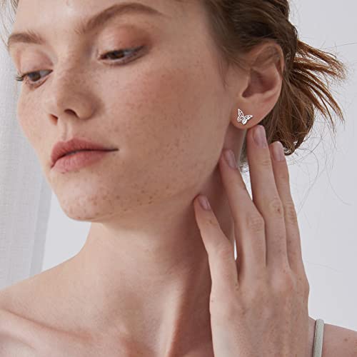 Chicsilver Butterfly Earrings 925 Sterling Silver Small Stud Earrings For Women Hypoallergenic Studs Minimalist Dainty Butterfly Jewelry #TOP1