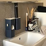 Hasta® 2er Set Hygienischer Zahnpastaspender -NEU- für Bad Zahnbürste, kein Bohren oder Schrauben, inklusive Klebestreifen, Wichteln Geschenk, Kinder Tubenquetscher (blau/Navy)