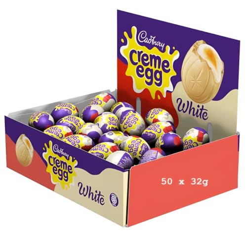Cadbury White Chocolate Creme Egg (Pack of 50) Easter Egg Hunt Thank you Gift Present White Chocolate Filled Eggs OFFICIAL Perfect For Easter Egg Hunt School