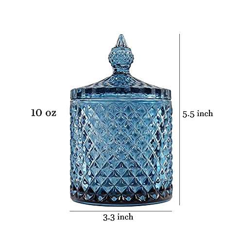 Sizikato Diamond Faceted Crystal Glass Candy Jar With Lid, Blue Decorative Jar, Jewelry Box, Cotton Swab Storage Holder. #TOP1
