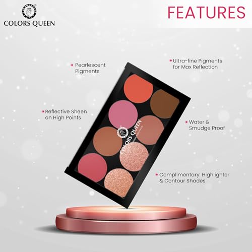 Image of Colors Queen Ultra Professional Blush Palette with Shimmer Highlighters and Contour | Highly Pigmented & Easy to Blendable Shades | Lightweight Blush and Highlighter Palette (Shade - 02)
