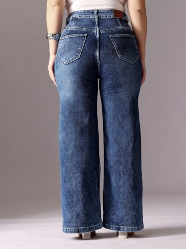 Image of Miss Chase A+ Women's Wide-Leg High-Rise Regular-Length Stretchable Cargo Denim Jeans