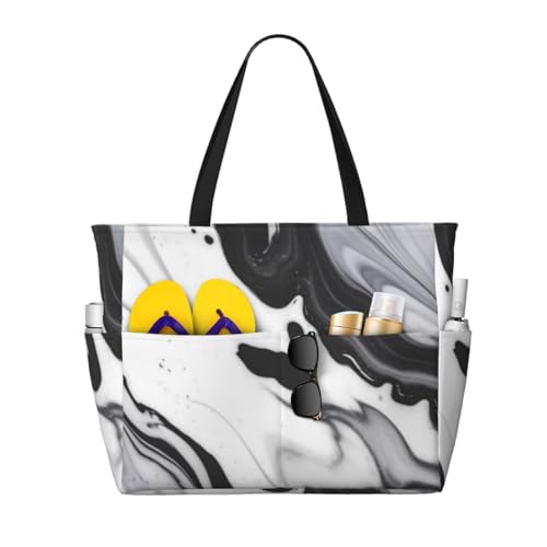 Sac de plage noir et blanc mélangé grand format à bandoulière pour femme