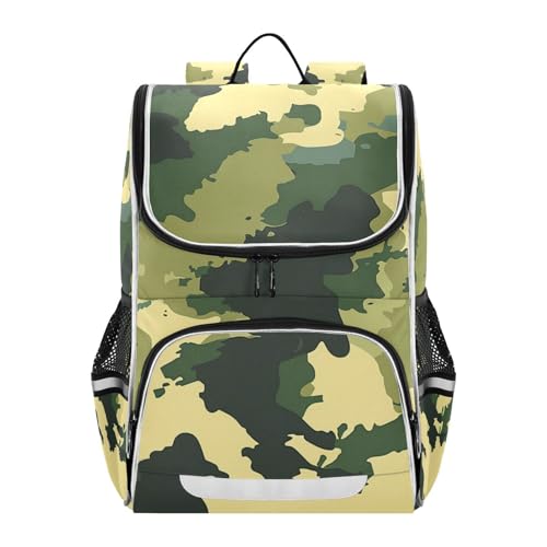 Mochila infantil reflectante con diseño de camuflaje y compartimento para portátil