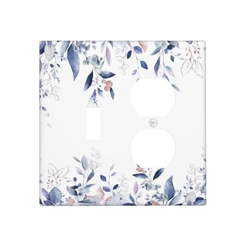 Decorative Outlet Covers Rustic Ink Blue Eucalyptus Leaves Sage leaf 2 Gang Outlet Cover Wall Plate Single Toggle Duplex Light Switch Cover Plate Switch Plate Covers for Bedroom Decor