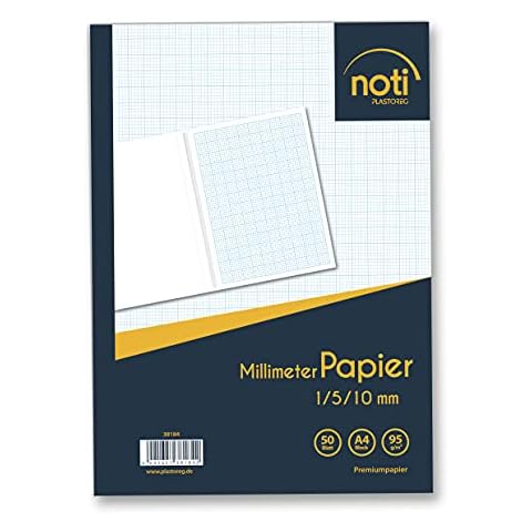 Millimeterpapier / Millimeterblock A4 - 50 Seiten Premiumpapier 95g/m² mit blauen Raster/Linien in 1/5/10mm u.a. für technische Zeichnungen Cover