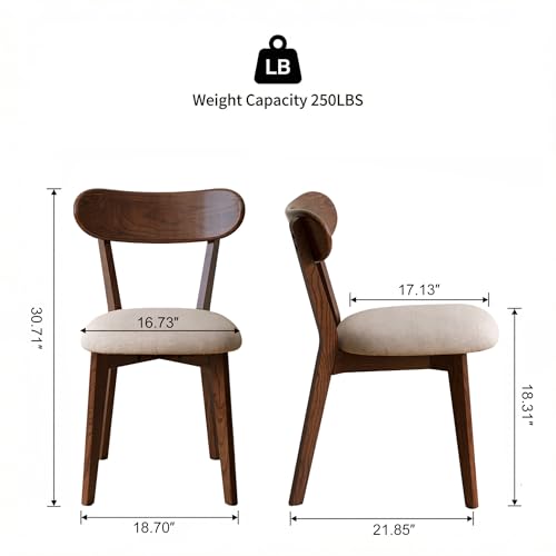 Image of 100% Solid Wood Dining Chairs,Mid Century Modern Dining Chairs with Rounded Backrest,Kitchen,Dining Room Chairs Set of 1 /2 /4 (6, Walnut Color Grey Upholstery)
