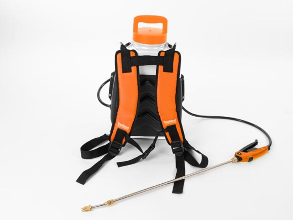 Toolland Pulverizador de presión/rociador Posterior, batería eléctrica, Recargable, Lanza telescópica, Boquilla Ajustable, Correa Acolchada, 12 litros, Blanco/Naranja/negror
