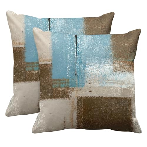 Britimes Throw Pillow Covers Modern Home Art Decor, 18 x 18 Inches Set of 2 Pillow Cases Decorative, Abstract Oil Painting Pillowcases for Bedroom, Living Room, Cushion Couch Sofa, Beige Blue by Britimes - Used condition - US$9.60