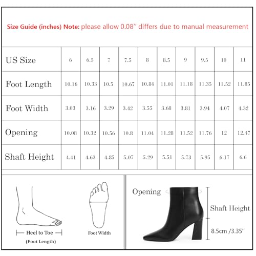 Modatope Ankle Boots for Women Pointed Toe Chunky High Heel Short Booties with Side Zipper Fall Winter Boots 7