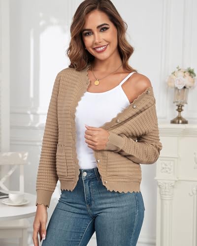 Image of ZAFUL Women's Cardigan Sweaters 2024 Casual Long Sleeve Open Front Button Down Tweed Knit Cardigans Fall Jackets Outerwear