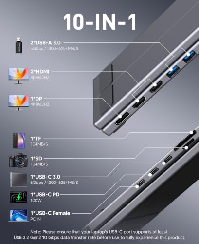 Mukiya 10 in 1 USB C Laptop Dock Stand 4K Triple Monitor with PD 100W - image 2