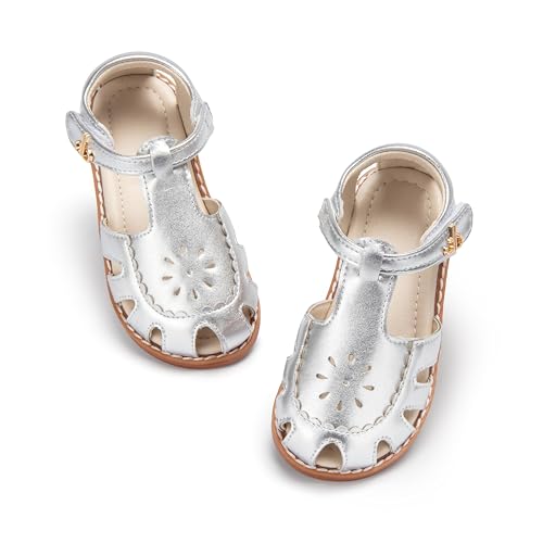Image of THEE BRON Toddler Girls Closed-Toe Sandals Sweet Retro Cutout Summer Dress Shoes