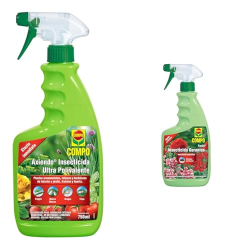 COMPO Axiendo Insecticida ultrapolivalente, Para plantas de interior y exterior, Efecto duradero, Envase pulverizador, 750 ml & Insecticida Geranios, Específico para Mariposa de Geranio, 750 ml