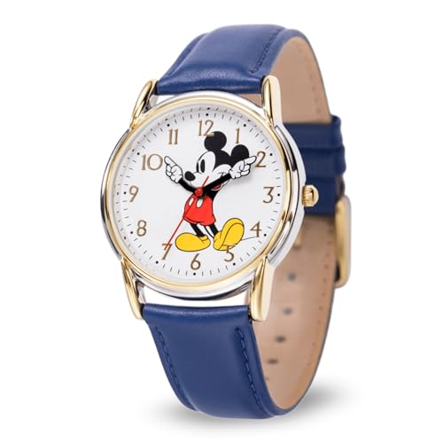 Disney Mickey Mouse Watch Men - Mickey Mouse Watches for Men - Watch for - Classic Mens Watches - Gift - Silver Bezel - Leather Strap Collectible